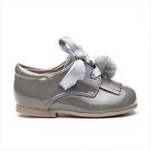 Zapatos Charol Gris Blucher Pompón