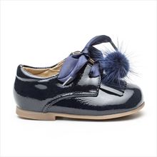 Zapato Niño Azul Marino Charol Blucher Pompón