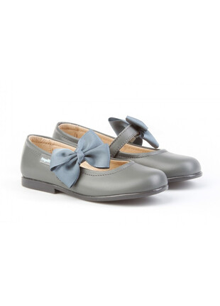 Merceditas Niña Gris Piel Velcro Angelitos