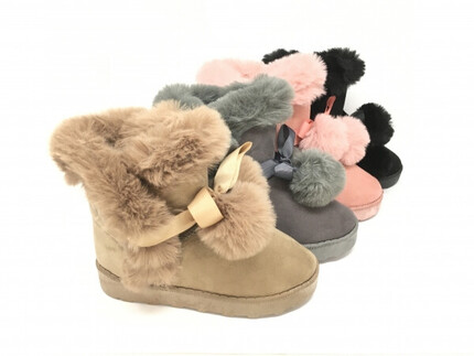 Botas Niña Australianas Negras Pompones