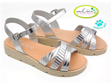 Sandalias Niña Plateadas en Piel