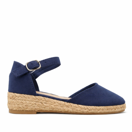 Alpargatas Niña Azul Marino con Cuña Baja y Hebilla | Esparto