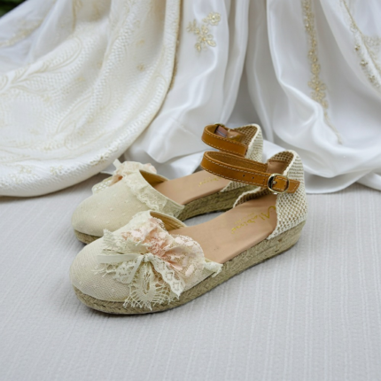 Alpargatas Niña Comunion Beige Plumeti