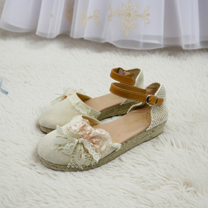 Alpargatas Niña Comunion Beige Plumeti