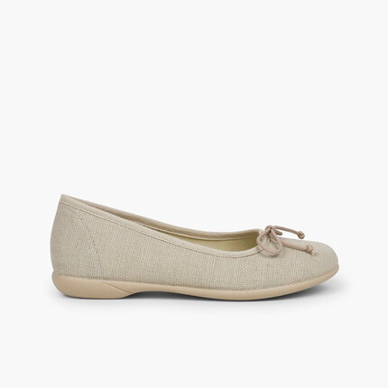 Comprar Bailarinas Niña Ceremonia Lino Beige. Made in Spain 🥇