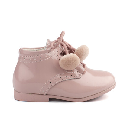 Botas Bebe Rosa Charol Modelo Pompón