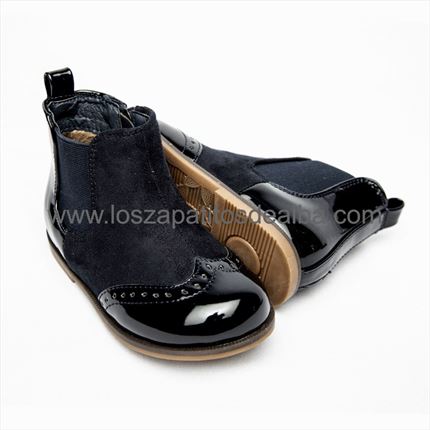 Botas Niña Azul Marino Combinadas Puntera Charol ▷baratos◁