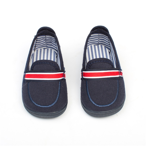 Zapatillas Niño Lona azul marino y raya roja (3)