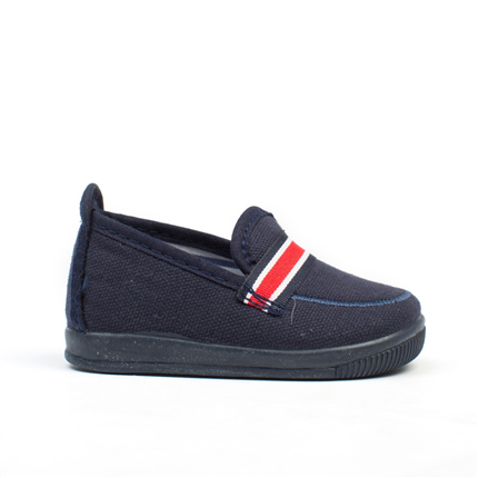 Comprar Zapatillas Niño Lona azul marino y raya roja baratos