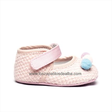 Merceditas Bebe Rosa sin suela modelo Pompones  ▷baratos◁