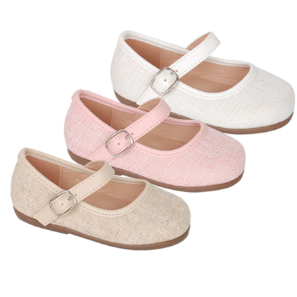 Merceditas de Bebé en Lino | Blancas, Beige o Rosa | Tallas 20-25 | Ceremonias – Cómodas y Flexibles"