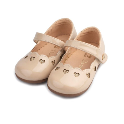 Merceditas Niña Charol Beige  Modelo Corazón