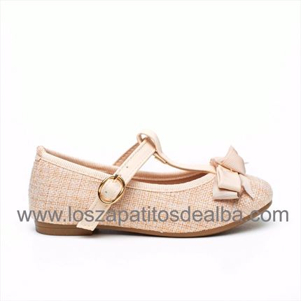 Zapatos Bebé sin Suela Cruzados de Piel Beige León Shoes