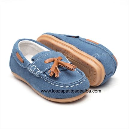 Comprar Mocasines Niño celeste flecos baratos|Zapatitos Alba