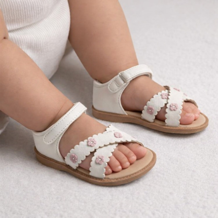 Sandalias Bebe Niña Blanca Primeros Pasos