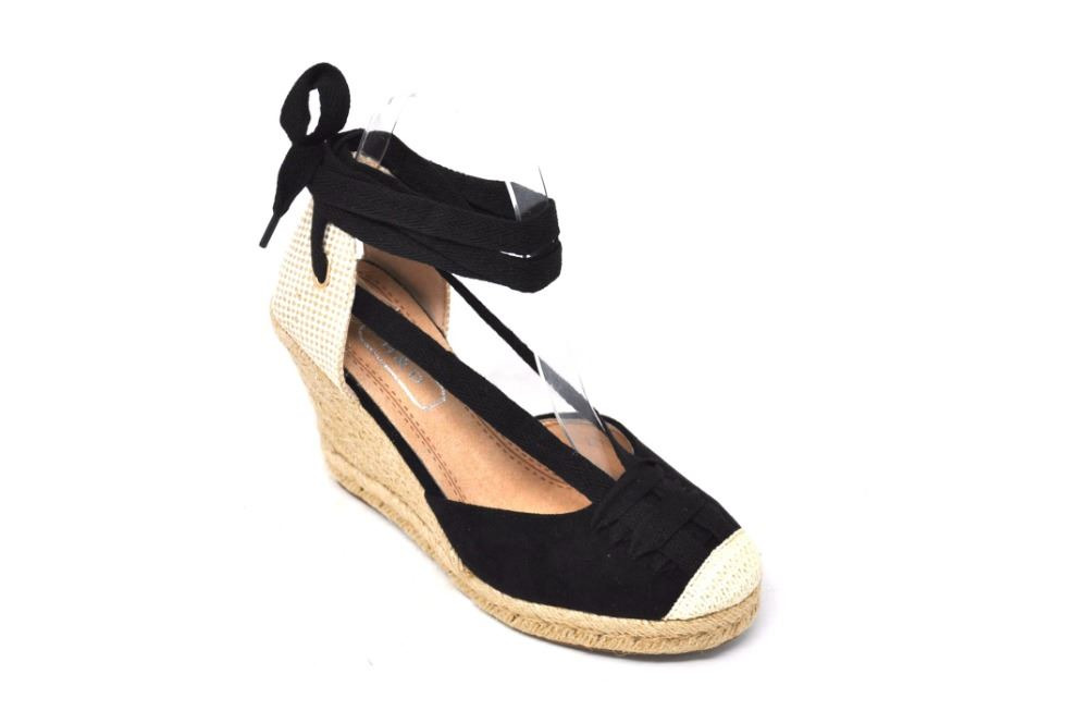 Comprar Sandalias Cuña Esparto Mujer Negra. TOP VENTAS🔥