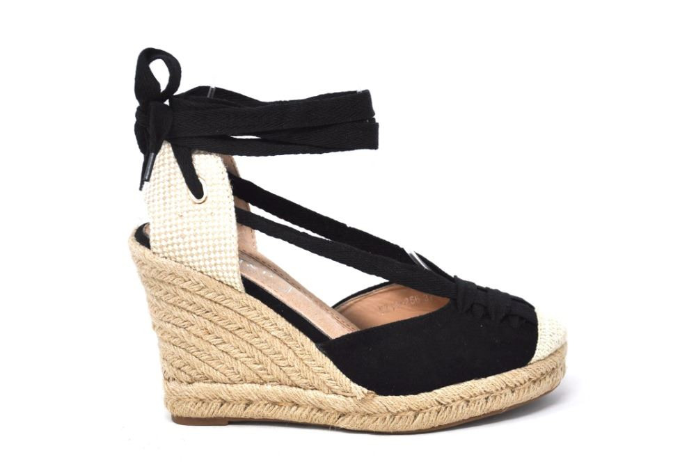 Comprar Sandalias Cuña Esparto Mujer Negra. TOP VENTAS🔥