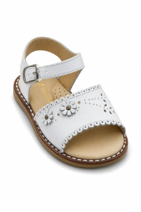 Sandalias Blancas de Piel para Niña Troqueladas con Flores | Hechas en España