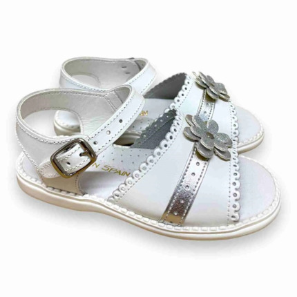 Sandalias Niña Blanca Plata Flor Glitter Aladino