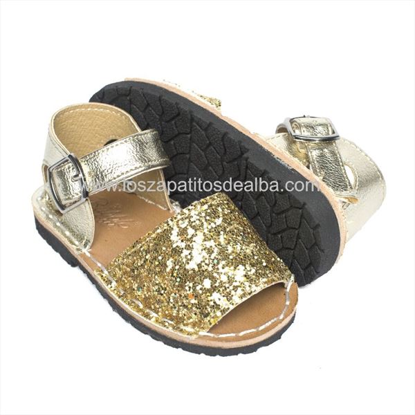 Sandalias Niña Doradas Modelo Menorquinas Glitter (3)