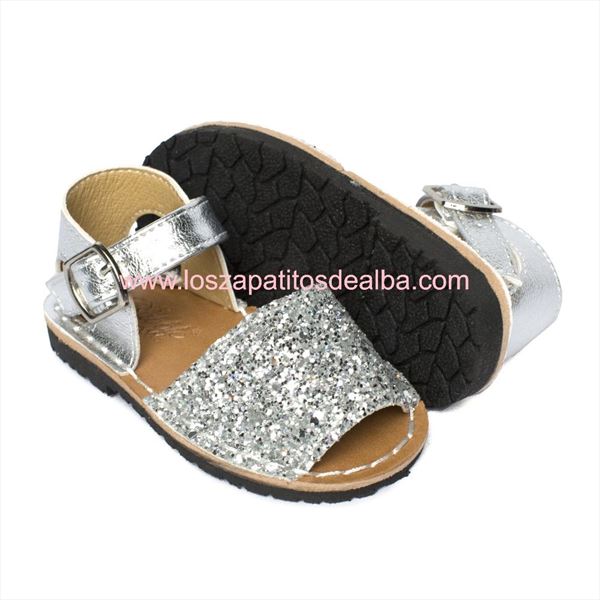 Sandalias Niña Plata Modelo Menorquinas Glitter (1)