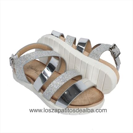 Sandalias Niña Plateadas Metalizada 🥇  | ZapatitosDeAlba
