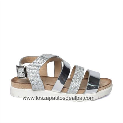 Sandalias Niña Plateadas Metalizada 🥇  | ZapatitosDeAlba