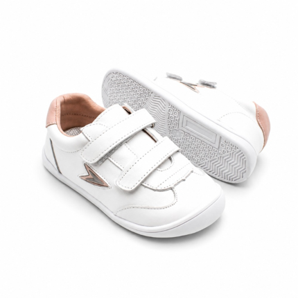 Zapatillas Barefoot Blancas de Piel con Doble Velcro y Detalles