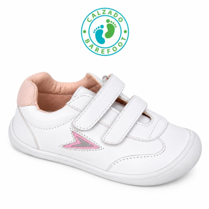 Zapatillas Barefoot Blancas de Piel con Doble Velcro y Detalles