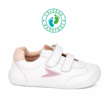 Zapatillas Barefoot Blancas de Piel con Doble Velcro y Detalles