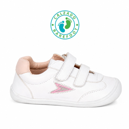 Zapatillas Barefoot Blancas de Piel con Doble Velcro y Detalles