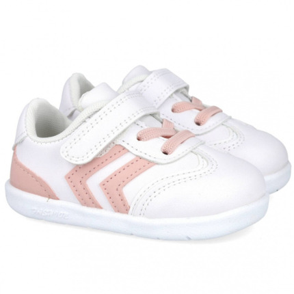 Zapatillas Deportivas Bebe Blanca y Rosa Con Velcro
