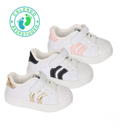 Zapatillas Deportivas Bebe Blanca y Rosa Con Velcro