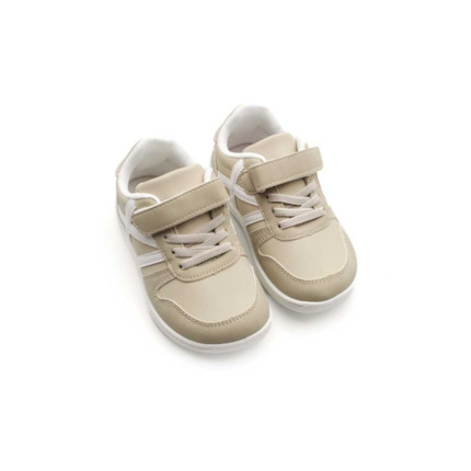 Zapatillas Deportivas Infantiles Beige con Velcro - Plantilla de Piel, Flexibles y Sistema BAREFOOT