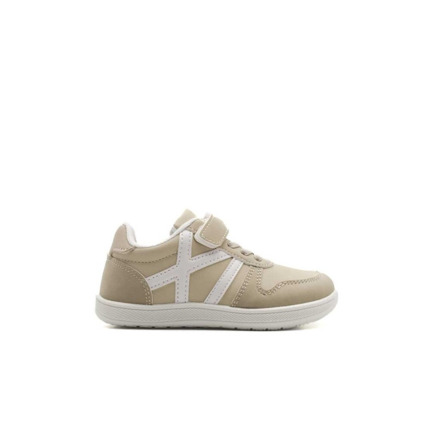 Zapatillas Deportivas Infantiles Beige con Velcro - Plantilla de Piel, Flexibles y Sistema BAREFOOT