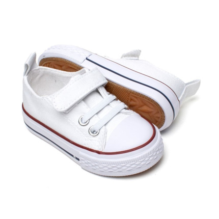 Zapatillas  Lona  Blancas Para Bebes Con Velcro