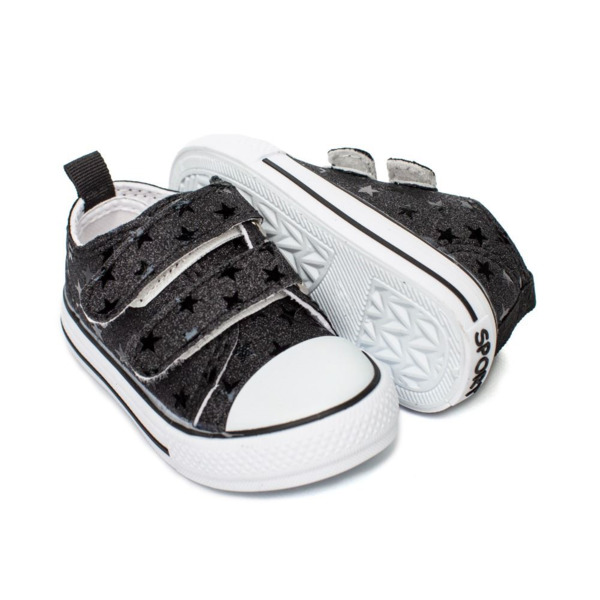Zapatillas Lona Niña Negra Velcro Modelo Estrella (3)