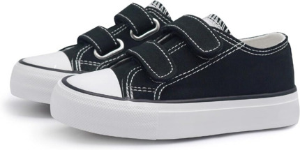 Zapatillas Lona Niño Negras Con triple Velcro  Puntera
