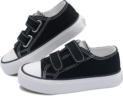 Zapatillas Lona Niño Negras Con triple Velcro  Puntera