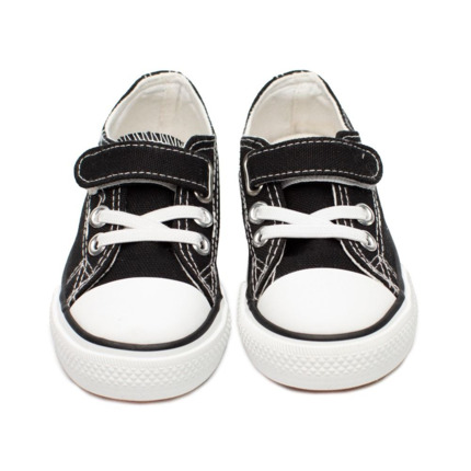 Zapatillas Lona Niño Negras Para Bebes Con Velcro