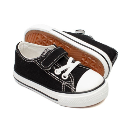 Zapatillas Lona Niño Negras Para Bebes Con Velcro