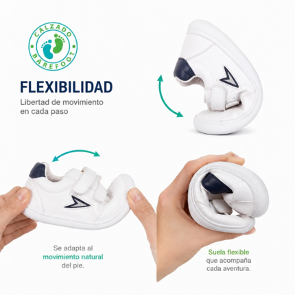 Zapatillas niño blancas velcro barefoot