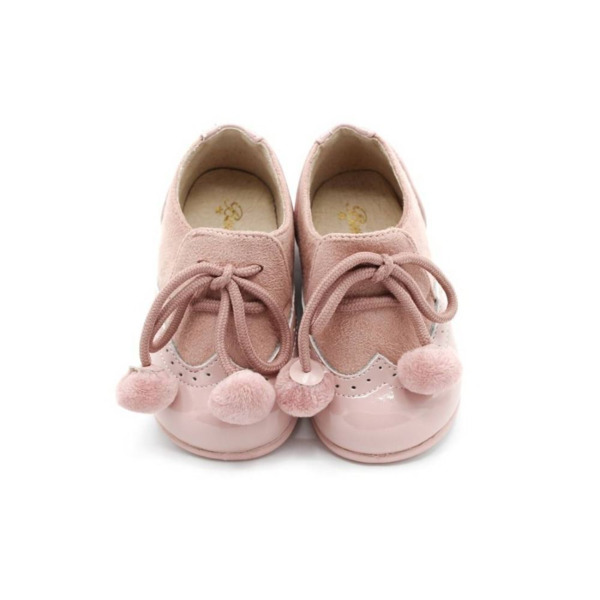 Zapato Bebé NIña Rosa Blucher Pompones (1)