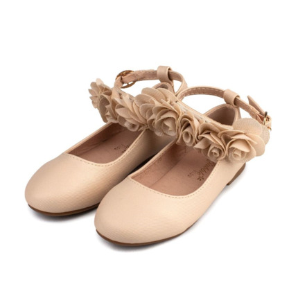 Zapato Niña Comunión Rosa Nude Tobillera Floral