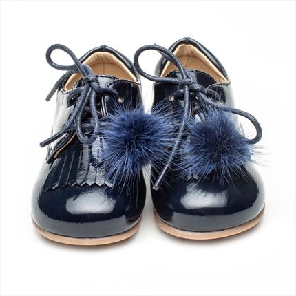 Zapato Niño Azul Marino Charol Blucher Pompón