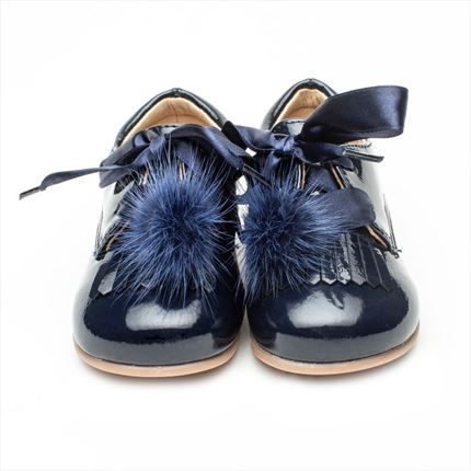Zapato Niño Azul Marino Charol Blucher Pompón