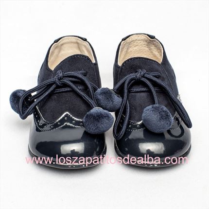 Zapatos Bebé Azul Marino Blucher Pompones. ✔ Muy chulos