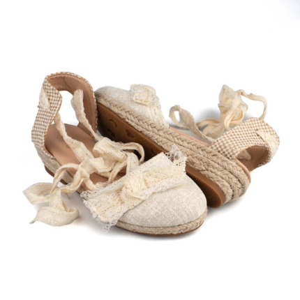 Zapatos Comunión Niña Esparteña Beige Modelo Lazo