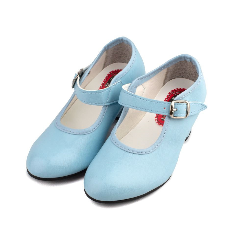 Zapato de flamenco para niña azul lunares blancos barato -Ytutanflamenca