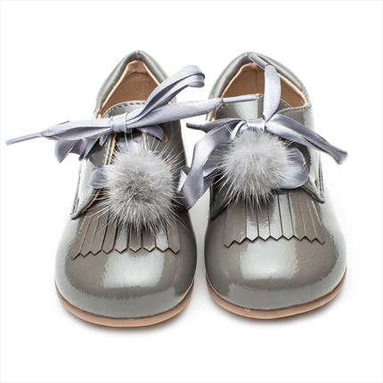 Zapatos Charol Gris Blucher Pompón